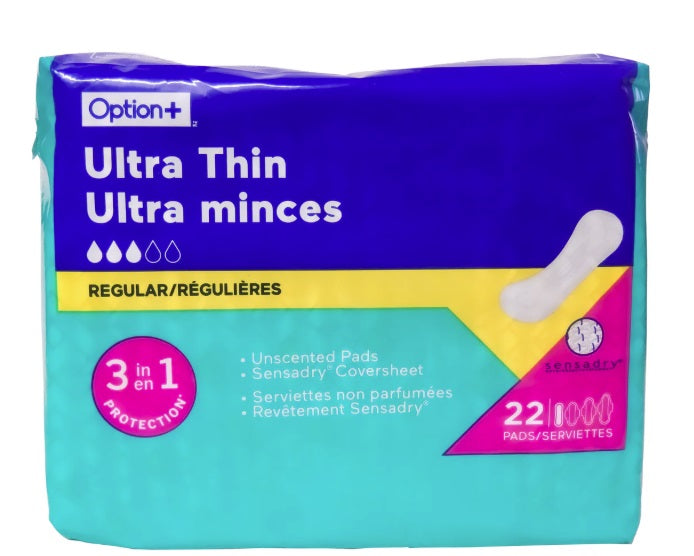 Option+ Pads Ultra Thin Regular Absorbency 22/pk