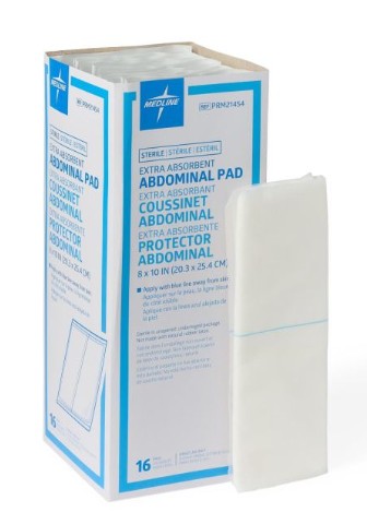ABDOMINAL PAD, 8" X 10", BX/18, STERILE,