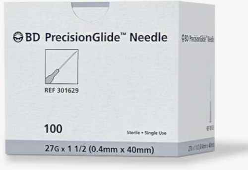 BD PrecisionGlide™ Needle, Regular Bevel 27g x 1.5" 100/box