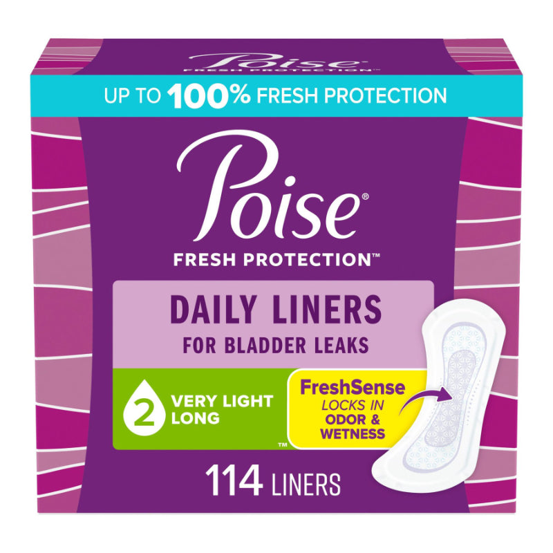 Poise Daily Incontinence Panty Liners Very Light Absorbency, Long, 114/pack