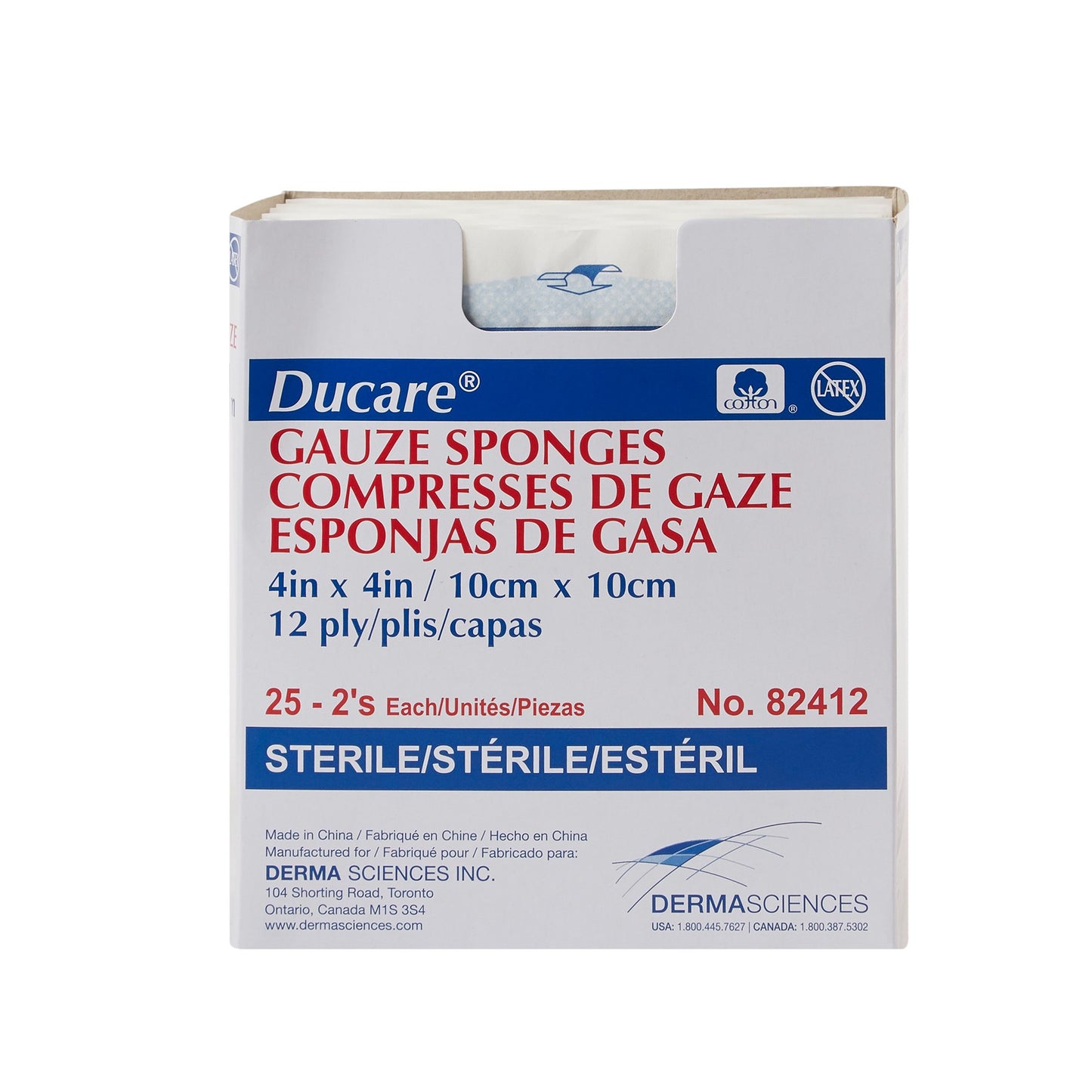 Ducare® Gauze Sponge, Woven, 12-Ply, Sterile 4" x 4" 2/pack