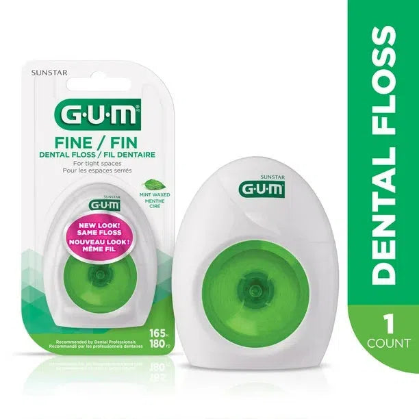 Gum Fine Waxed Dental Floss, Mint, 165m