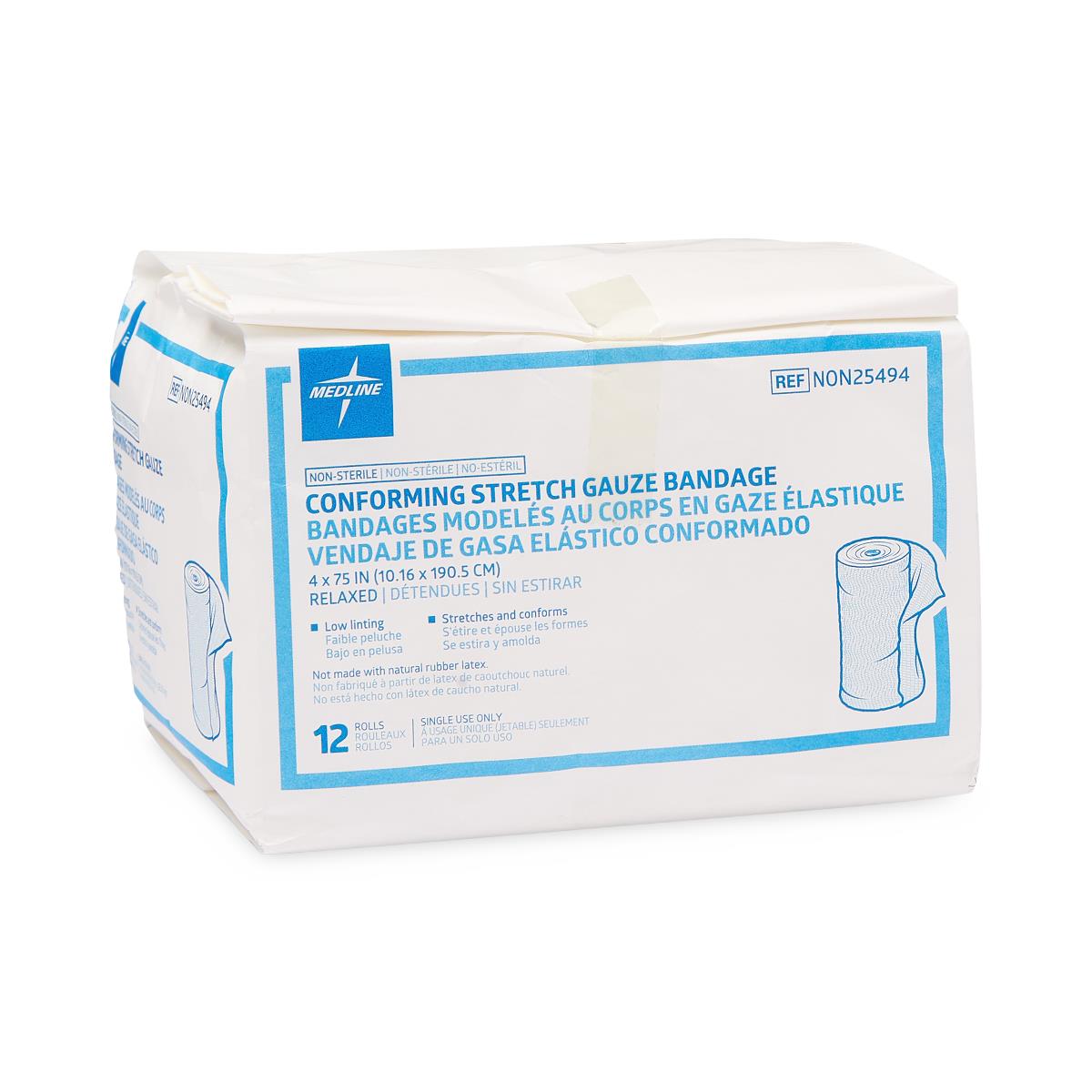 Medline Conforming Stretch Gauze Bandages 4" x 75" 1/Roll