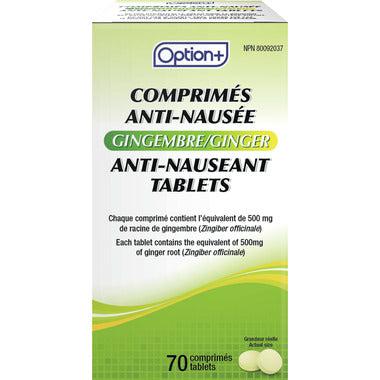Option+ Anti-Nausea, Ginger, 20mg, 70 Tablets