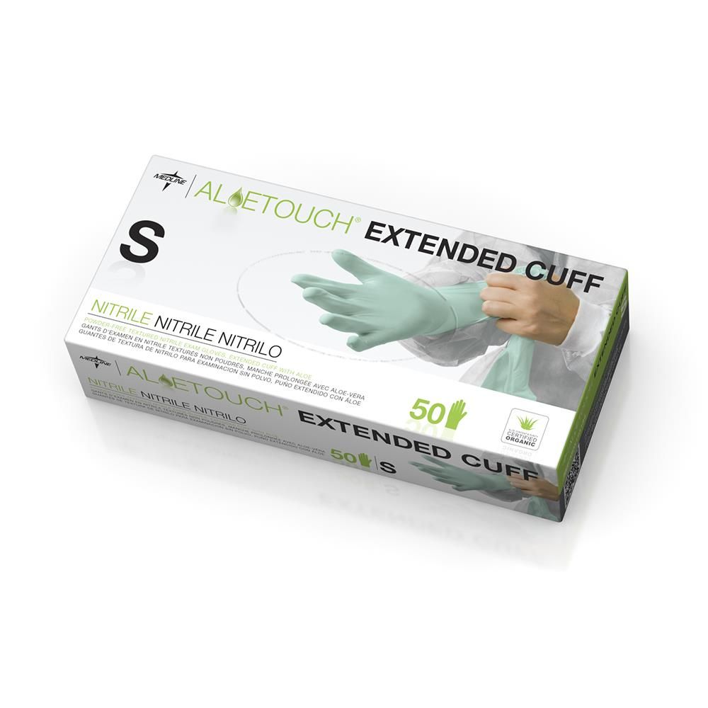AloeTouch® Powder-Free Nitrile Chemo Exam Glove, Extended Cuff, 12" Small 50/box