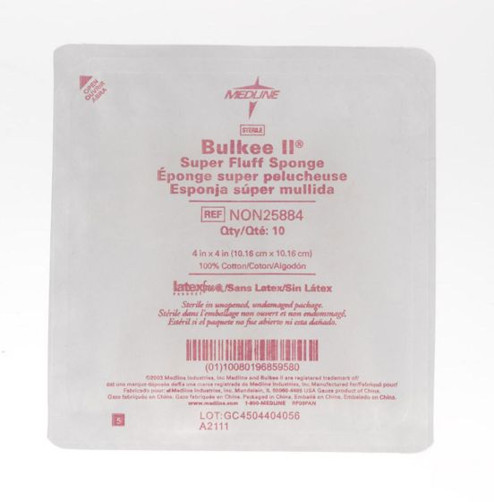 Medline Sterile Bulkee Cotton Gauze Sponges 4"x4" 12ply 1280/case