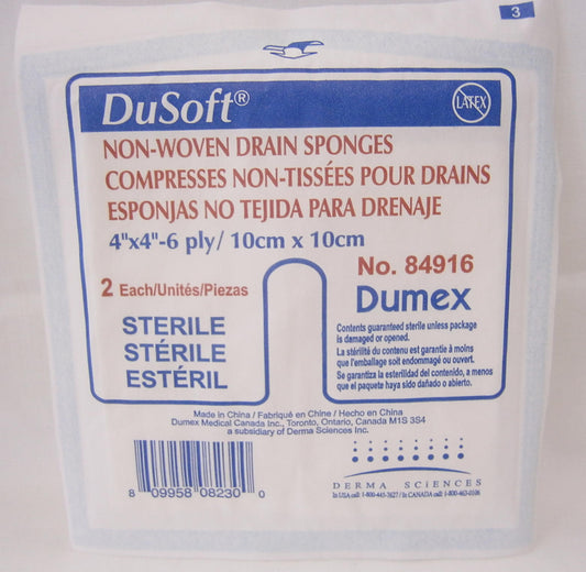 DuSoft® Trach / Drain Sponge 84916, 10cm x 10cm, 2/Pk