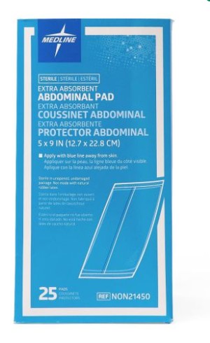 Medline Sterile Abdominal Pads NON21450, 5" x 9" 25/Box