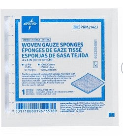 Medline Caring Woven Sterile Gauze Sponge PRM21423, 4" x 4", 12 ply