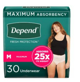 UNDERWEAR, DEPENDS WOMEN SIZE M, MAX ABSORBENCY 18PK 47932
