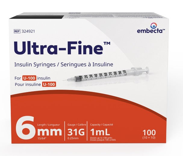 10/PK INSULIN SYRINGE 1ML, 31G X 6MM NEEDLE BD324921