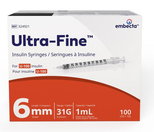 10/PK INSULIN SYRINGE 1ML, 31G X 6MM NEEDLE BD324921