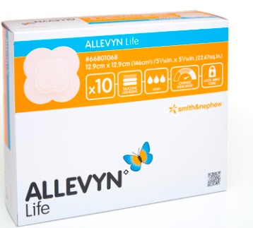 BX/10 ALLEVYN LIFE ADHESIVE FOAM DRESSING, SIZE 12.9 CM X 12.9 CM