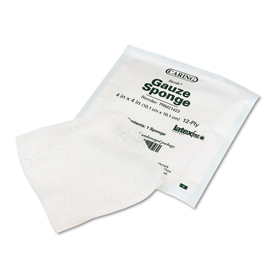 Medline Caring Woven Sterile Gauze Sponge PRM21423, 4" x 4", 12 ply