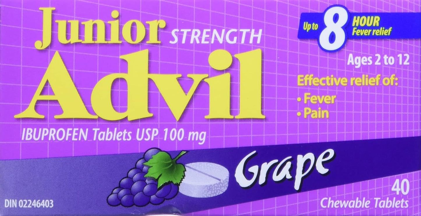 Advil Jr. Chewable, 100mg, Grape, 20 Tablets