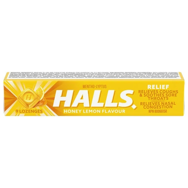 Halls Mentho-Lyptus Relief, Honey Lemon, 9 Lozenges