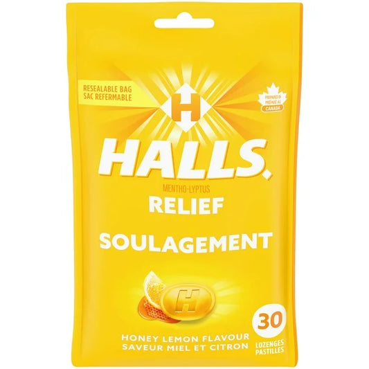 Halls Mentho-Lyptus Relief, Honey Lemon, BG/30 Lozenges