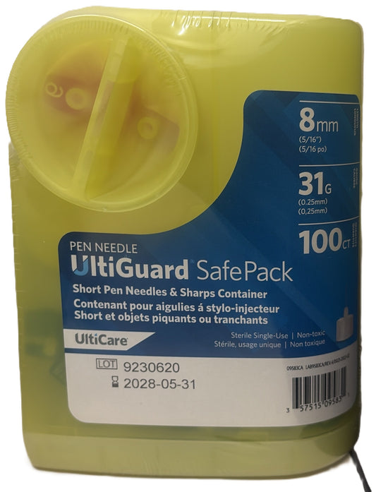 ULTICARE SAFEPACK PEN NEEDLE 31GX8MM 100CT