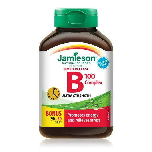 Jamieson Vitamin B Complex, Ultra Strength Timed Release, Bonus 90+30 Caplets