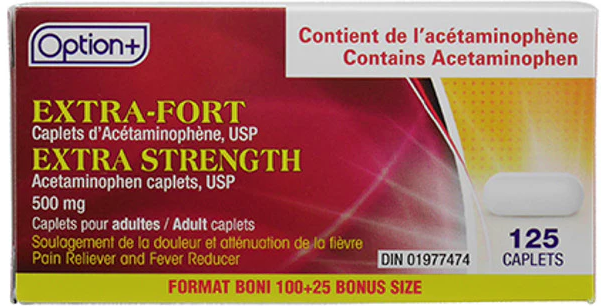 Option+ Acetaminophen Extra Strength, 500mg, Bonus 100+25 Caplets