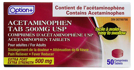 Option+ Acetaminophen Extra Strength Coated, 500mg, 50 Tablets