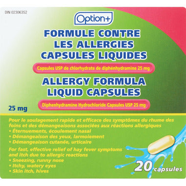 Option+ Allergy, 25mg, 20 Capsules