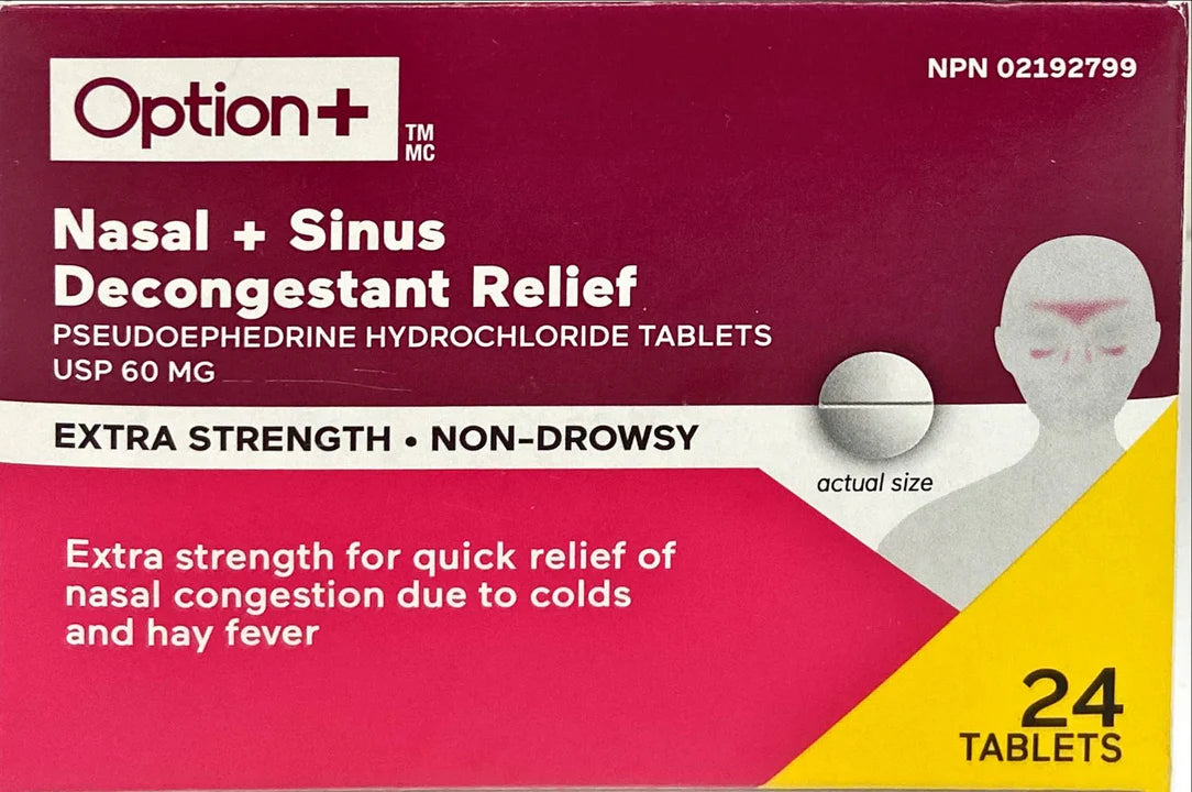 Option+ Nasal & Sinus Decongestant, 24 Tablets