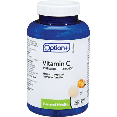 Option+ Vitamin C Orange Flavour, 500mg, 120 Tablets