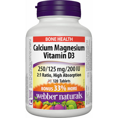 Webber Naturals Calcium Magnesium Vitamin D3 250/125mg/200IU, 120 Tablets