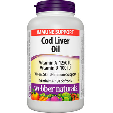 Webber Naturals Cod Liver Oil, 180 Softgels