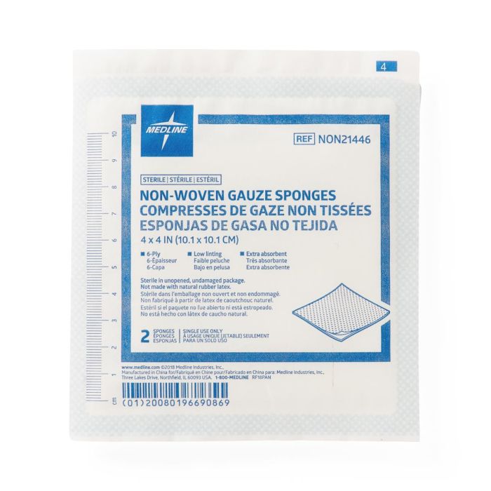 Medline Sterile Non-Woven Gauze Sponge 6/ply 4"x 4" 2/pk