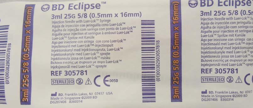 BD Eclipse 3ml Syringe w/ 25g x 5/8″ Needle