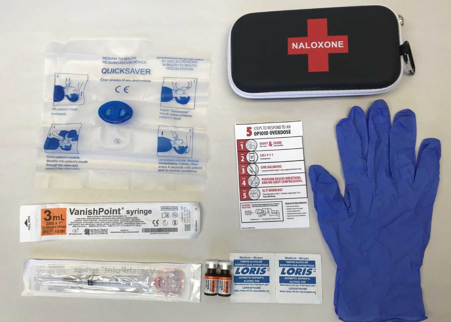4 doses .4MG INTRAMUSCULAR NARCAN/NALOXONE EMT EMS PROFESSIONAL BLUE KIT 